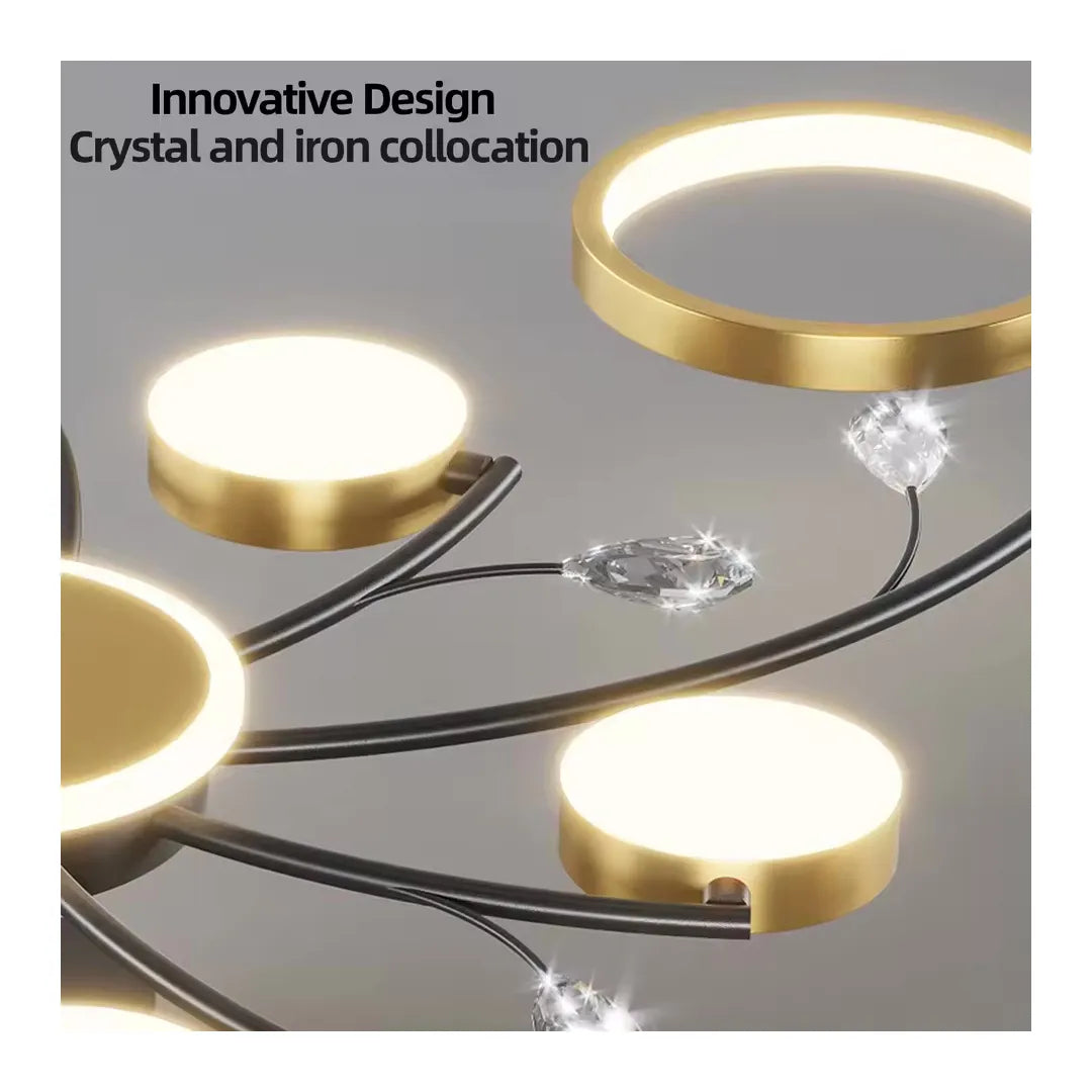 Lustra LED cu Telecomnda KARINA, 63W, 8 Elemente, Lumina Calda/Rece/Neutra, Dimabila, Auriu