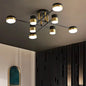 Lustra LED cu Telecomanda MARIO, 56W, 8 Elemente, Lumina Rece/Calda/Neutra, Dimabila, Negru/Auriu