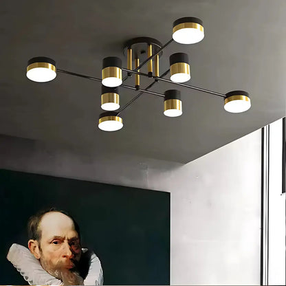 Lustra LED cu Telecomanda MARIO, 56W, 8 Elemente, Lumina Rece/Calda/Neutra, Dimabila, Negru/Auriu – RegalStore