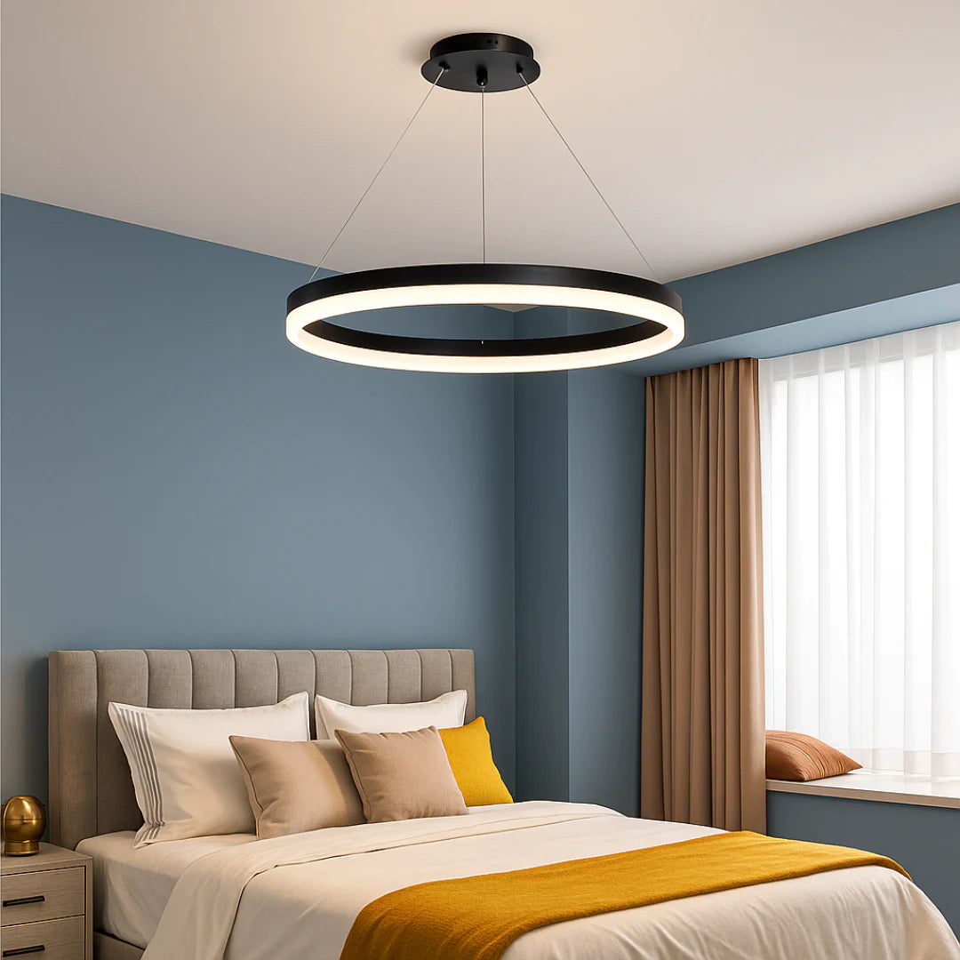 Lustra LED suspendata cu telecomanda ANINA 33W, 1 Cerc, lumina Rece/Calda/Neutra, Dimabila, Negru, Inaltime Reglabila