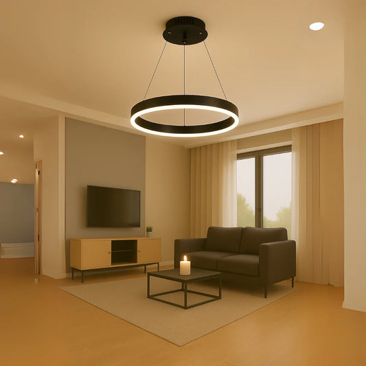 Lustra LED suspendata cu telecomanda ANINA 33W, 1 Cerc, lumina Rece/Calda/Neutra, Dimabila, Negru, Inaltime Reglabila
