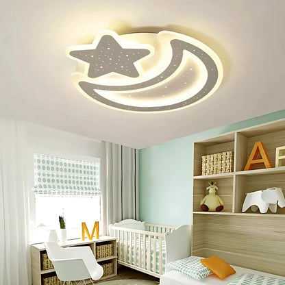 Lustra LED Nova cu Telecomanda, 91W, Dimabil, Forma Luna si Stea, Alb