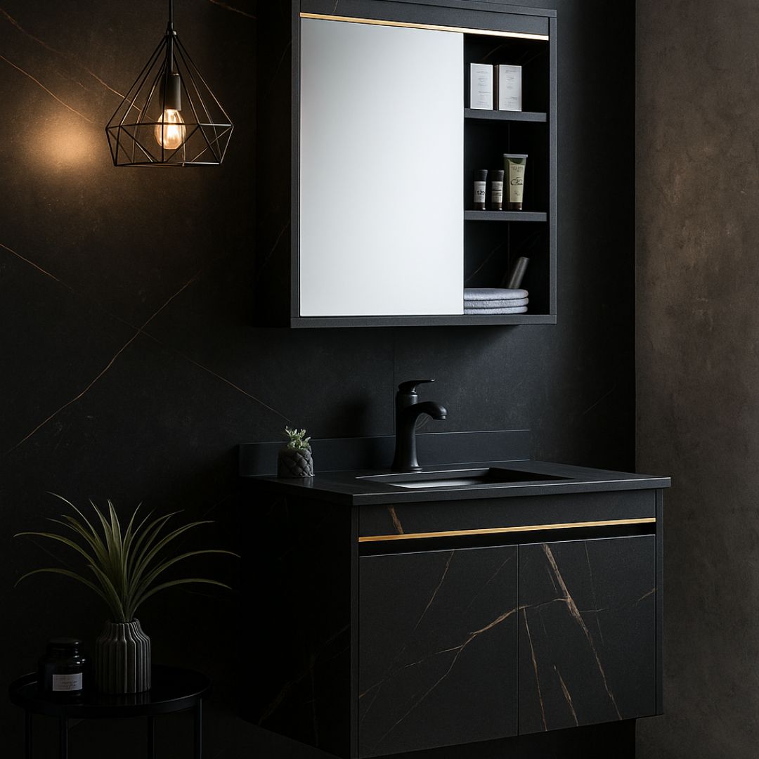 Set Mobilier pentru Baie 80x50cm 3 Piese Negru