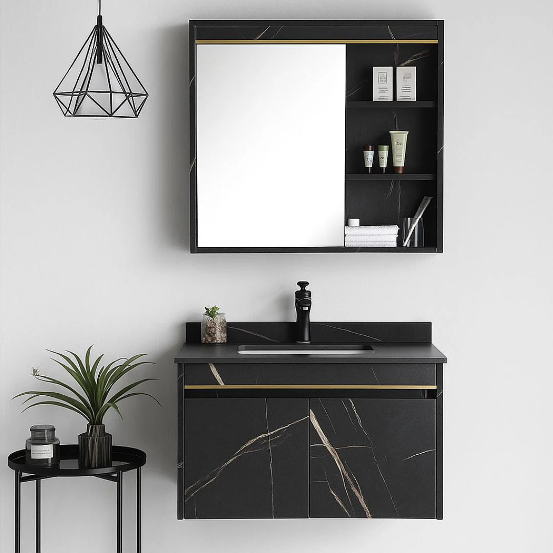Set Mobilier pentru Baie 80x50cm 3 Piese Negru