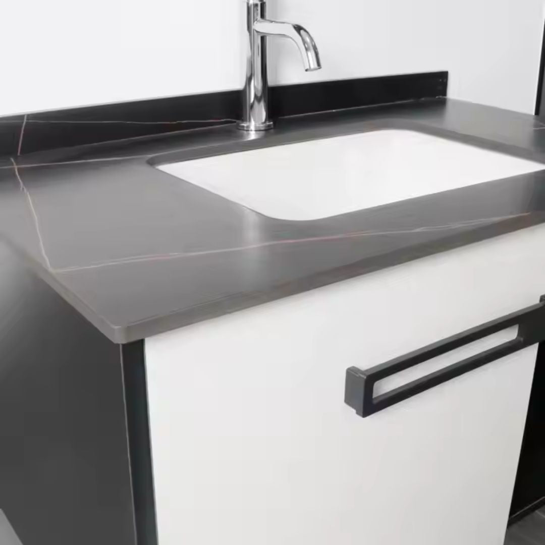 Set Mobilier pentru Baie CRETA, 80x40cm, 2 Piese, Negru si Alb