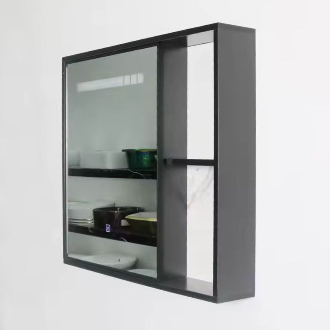 Set Mobilier pentru Baie CRETA, 80x40cm, 2 Piese, Negru si Alb