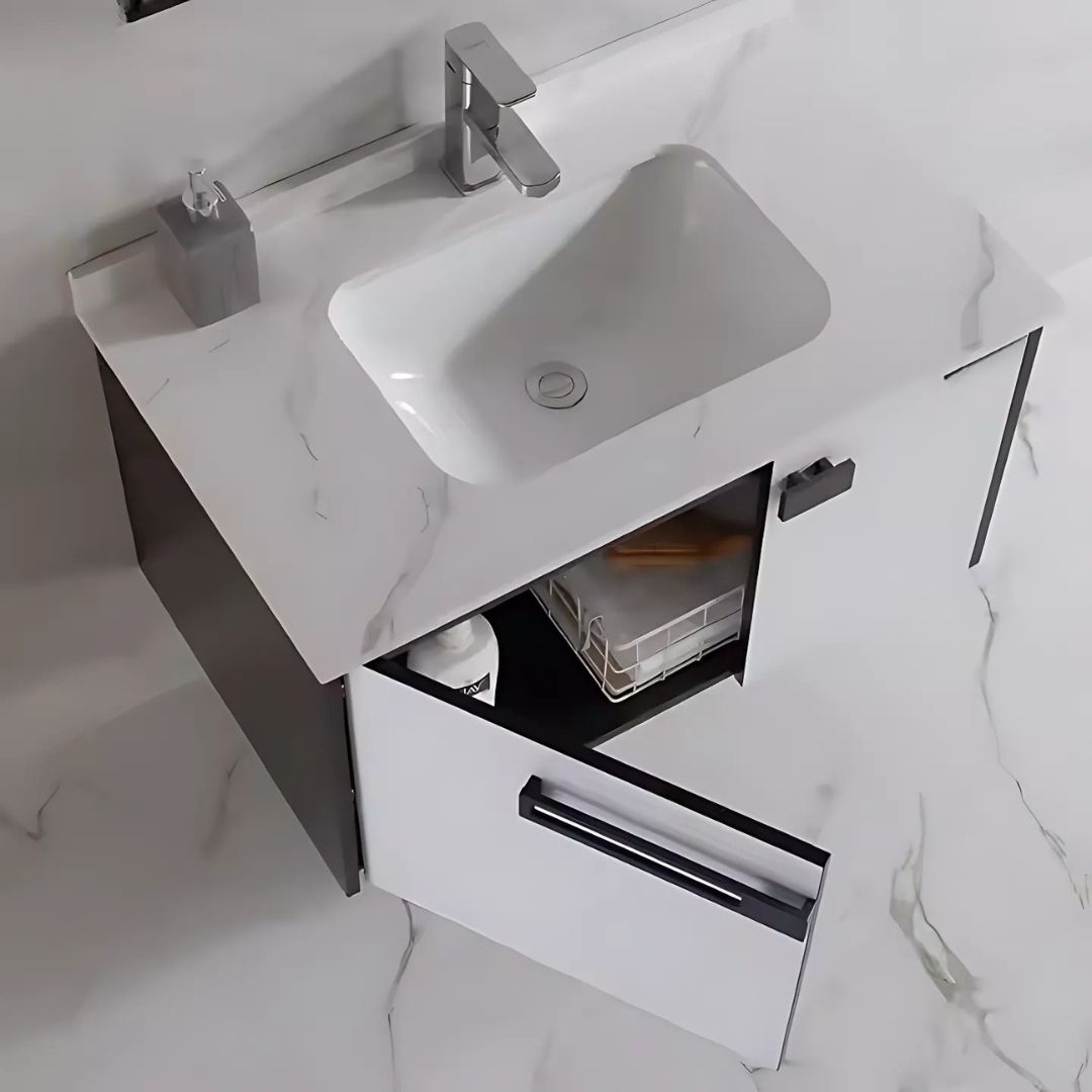 Set Mobilier pentru Baie CRETA, 60x50cm, 2 Piese, Negru si Alb