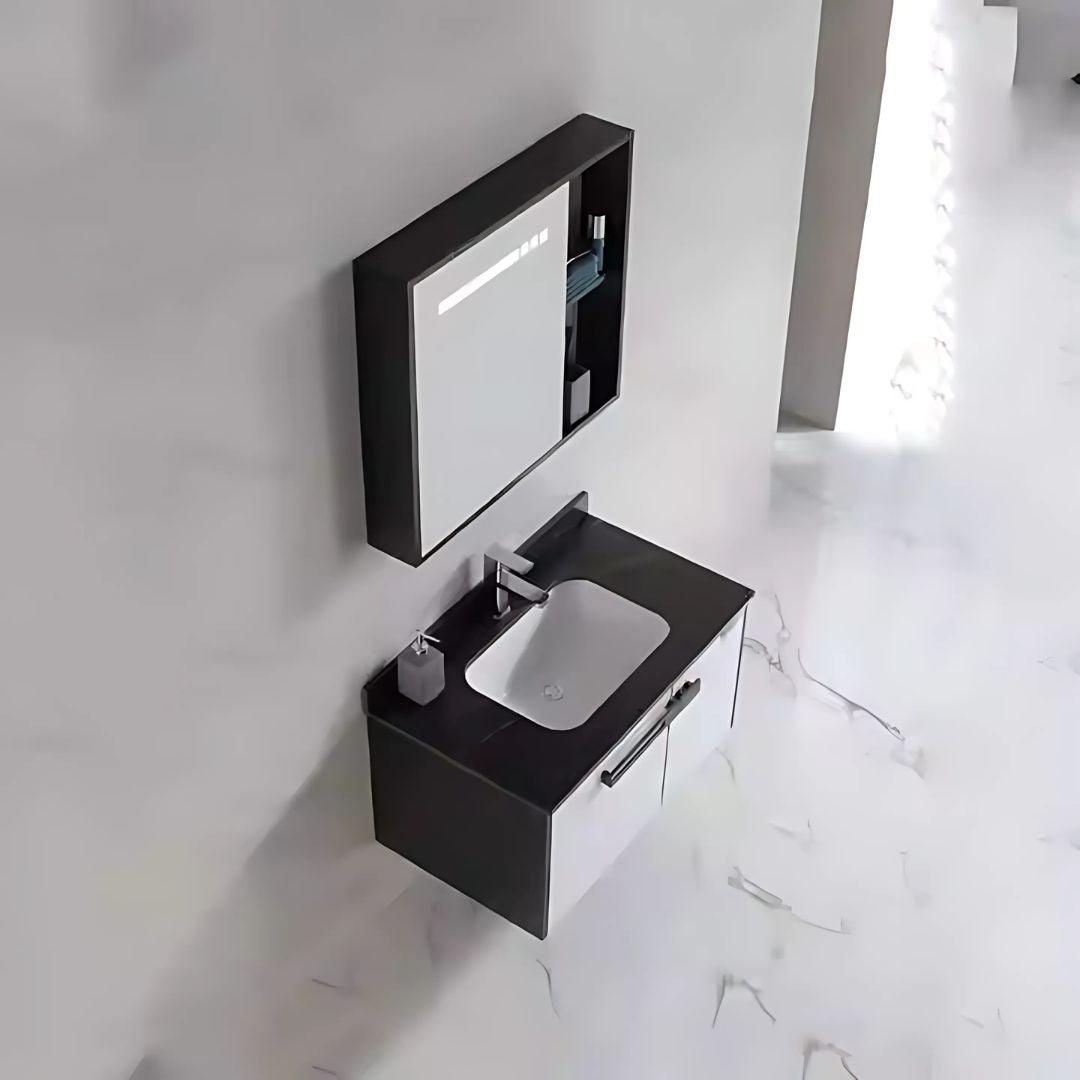 Set Mobilier pentru Baie CRETA, 60x50cm, 2 Piese, Negru si Alb