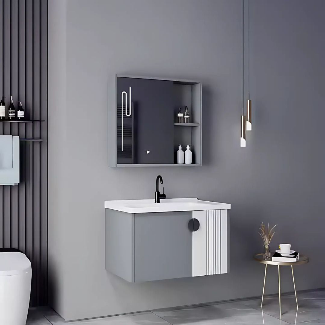 Set Mobilier pentru Baie MYKONOS, 80x40cm, 2 Piese, Gri si Alb