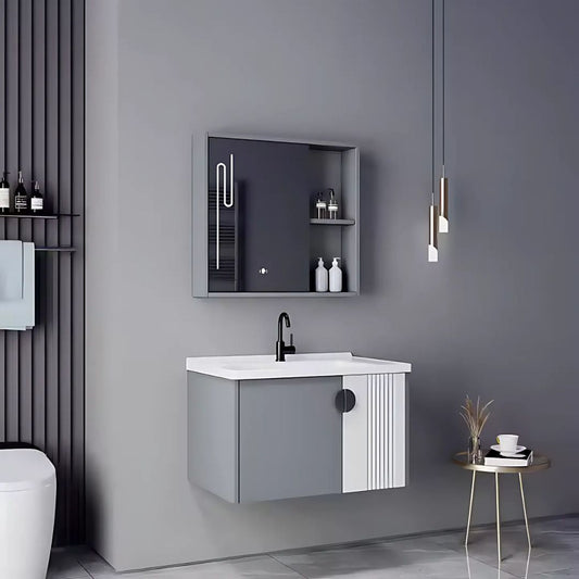 Set Mobilier pentru Baie MYKONOS, 80x40cm, 2 Piese, Gri si Alb