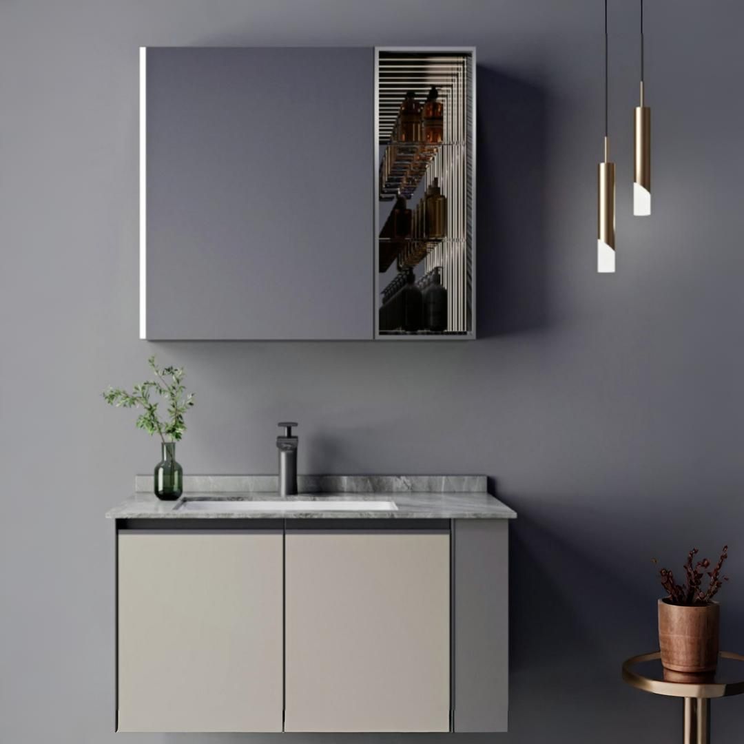 Set Mobilier pentru Baie ZAKYNTHOS, 80cm, 2 Piese, Gri si Crem