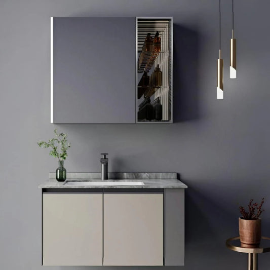 Set Mobilier pentru Baie ZAKYNTHOS, 80cm, 2 Piese, Gri si Crem