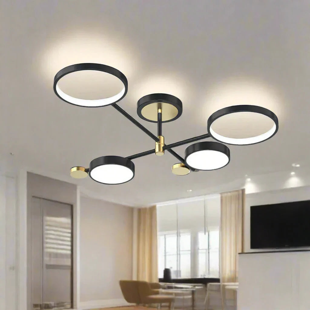 Lustra LED cu Telecomnda MARIA, 45W, 4 Elemente, Lumina Calda/Rece/Neutra, Dimabila, Negru