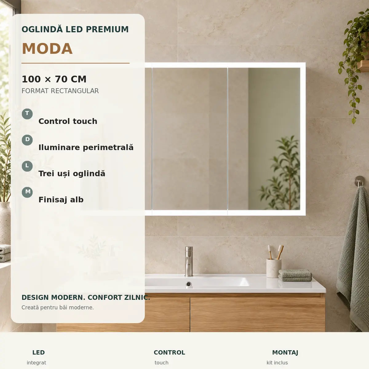 Dulap cu oglinda LED MODA 100x70 cm - imagine principala