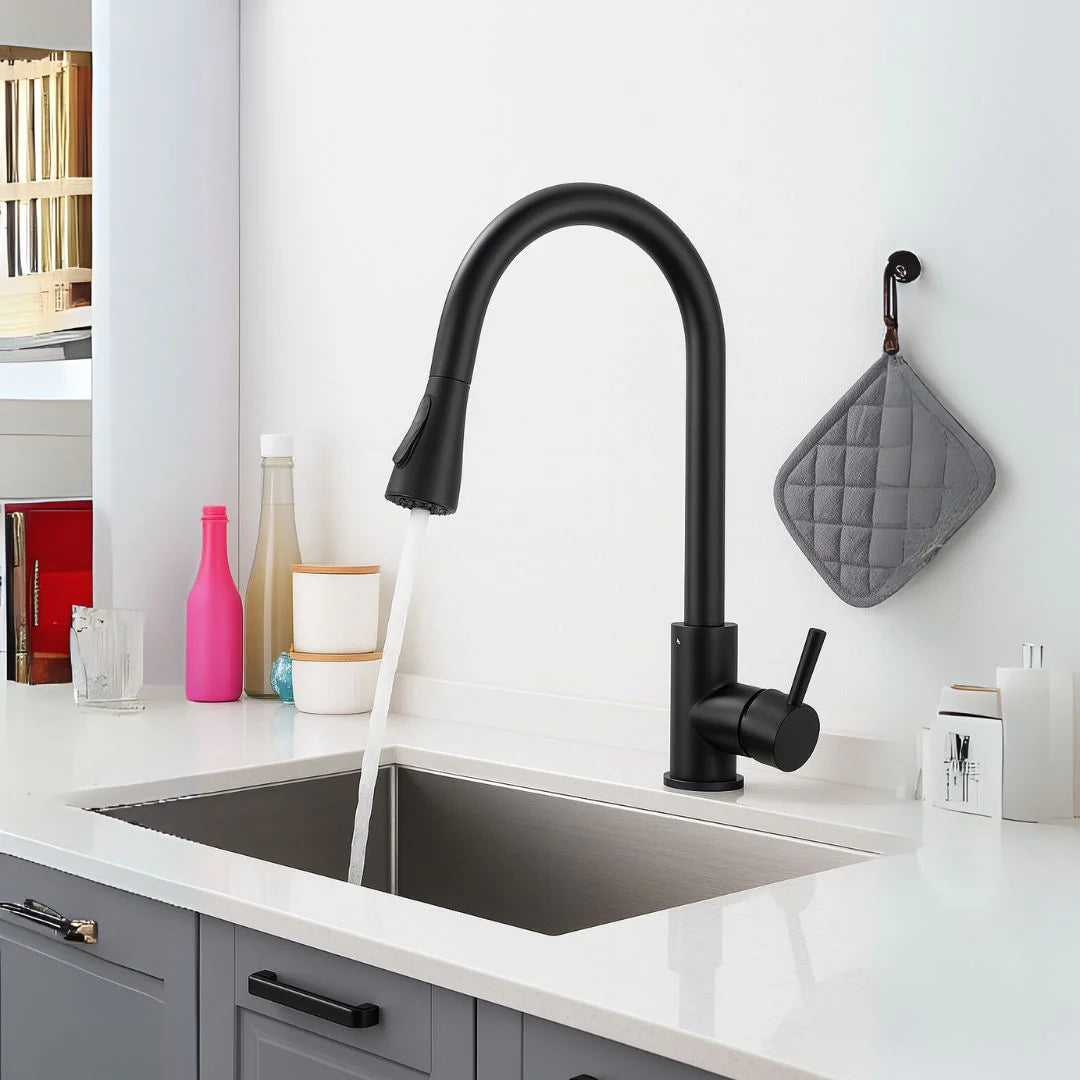 Baterie Bucatarie cu Dus Extractibil, Pipa cu Touch pentru Pornire/Oprire, Inox SUS304, Negru, CF/TOUCH/2