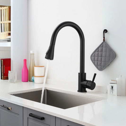 Baterie Bucatarie cu Dus Extractibil, Pipa cu Touch pentru Pornire/Oprire, Inox SUS304, Negru, CF/TOUCH/2