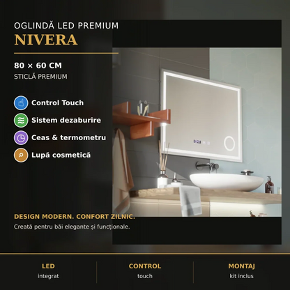 Oglindă LED Nivera 80x60 cm – prezentare premium