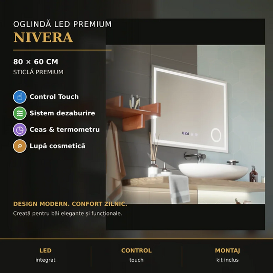 Oglindă LED Nivera 80x60 cm – prezentare premium
