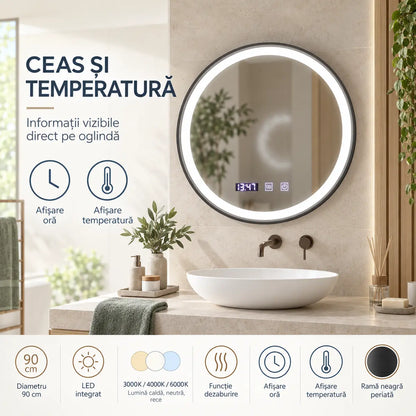 Oglindă LED Novara – ceas și temperatură