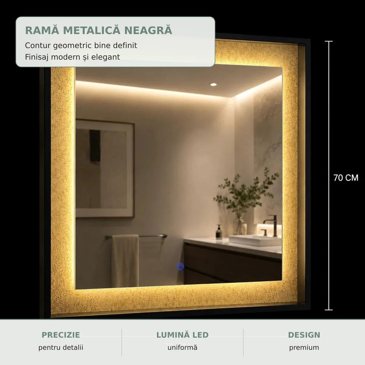 Oglinda LED NUK - rama metalica neagra
