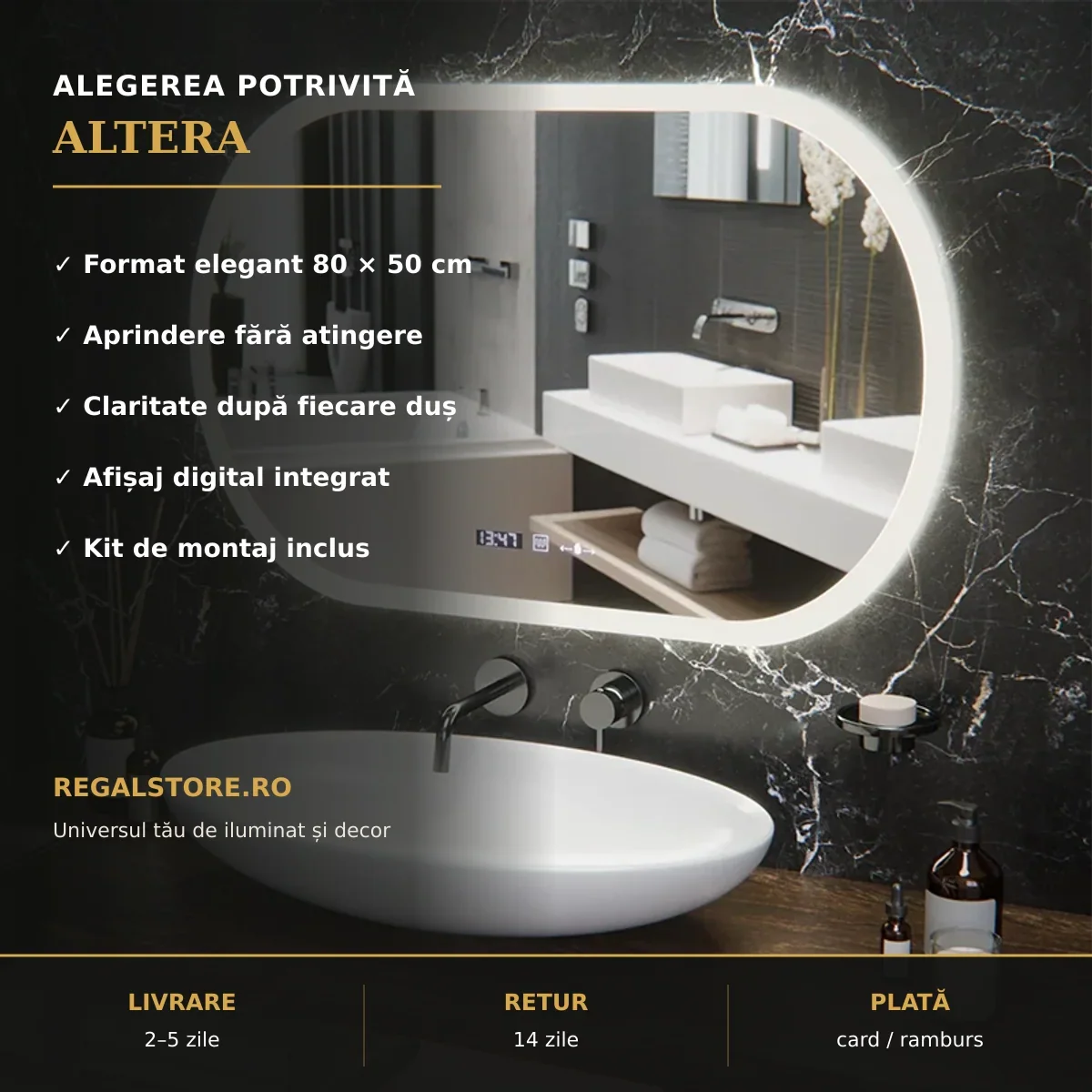 Oglindă LED Altera 80x50 cm – beneficii principale