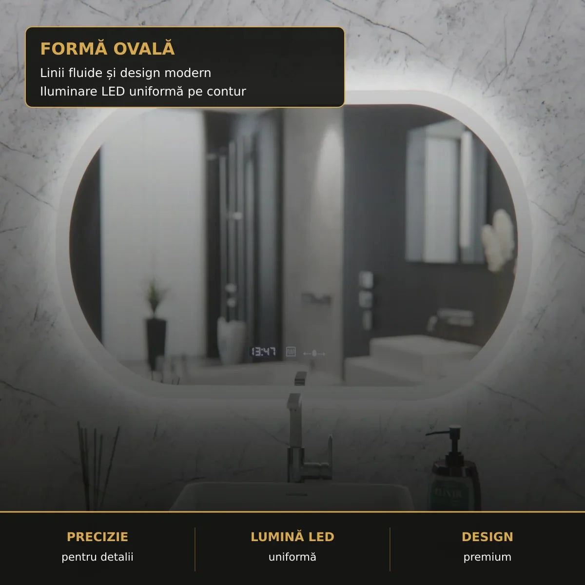 Oglindă LED Altera 80x50 cm – detaliu premium