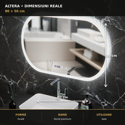 Oglindă LED Altera 80x50 cm – dimensiuni și format