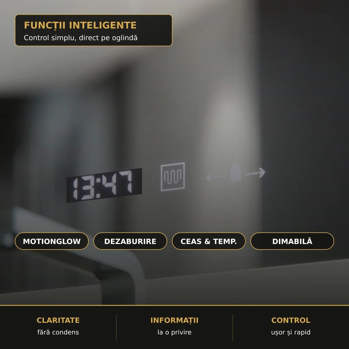 Oglindă LED Altera 80x50 cm – funcții inteligente