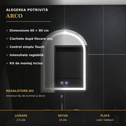 Oglindă LED Arco 60x80 cm – beneficii principale