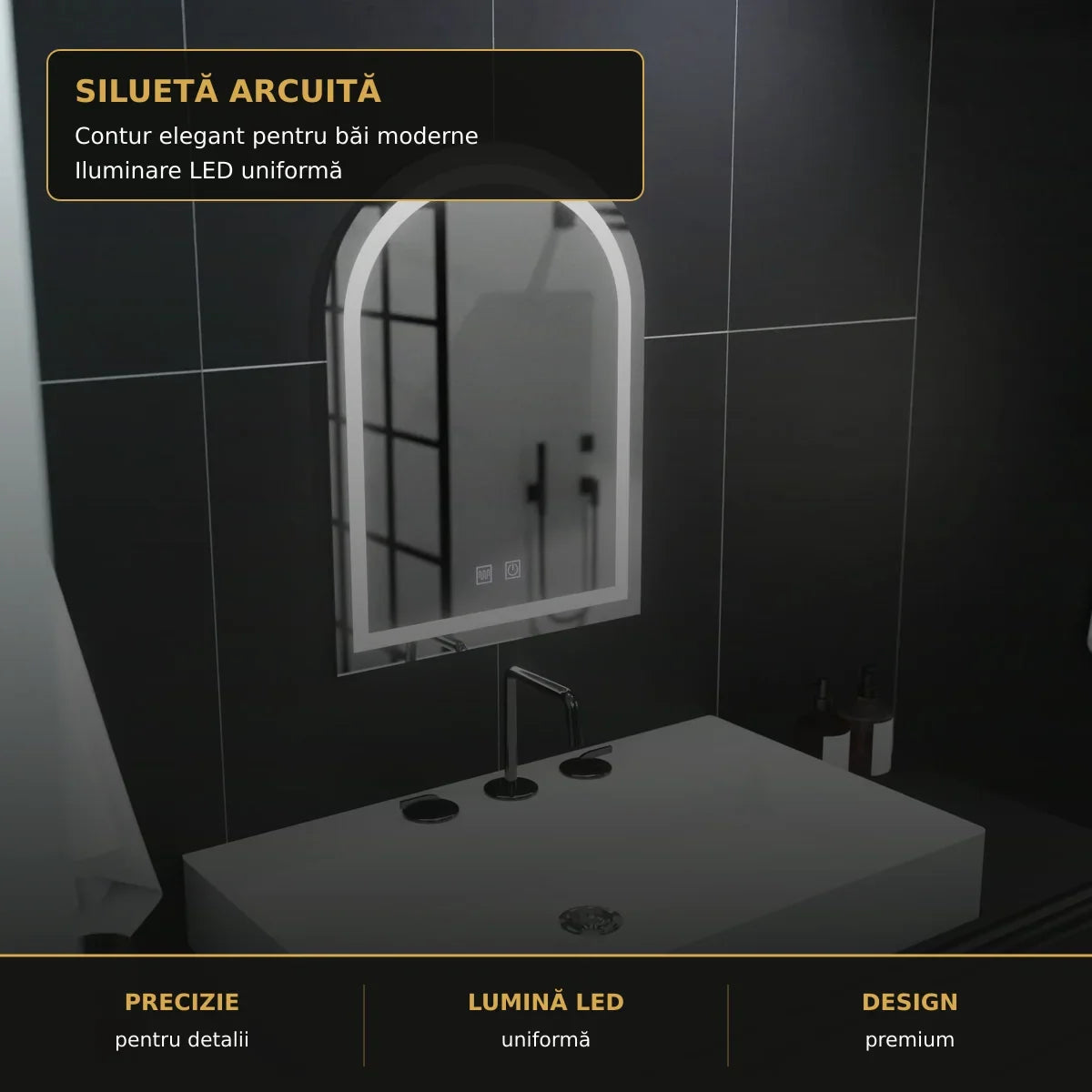 Oglindă LED Arco 60x80 cm – detaliu premium