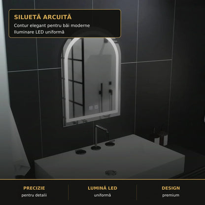 Oglindă LED Arco 60x80 cm – detaliu premium