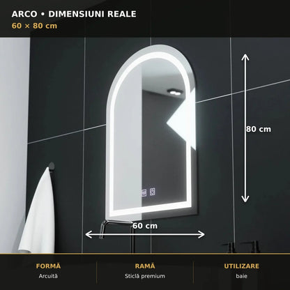 Oglindă LED Arco 60x80 cm – dimensiuni și format