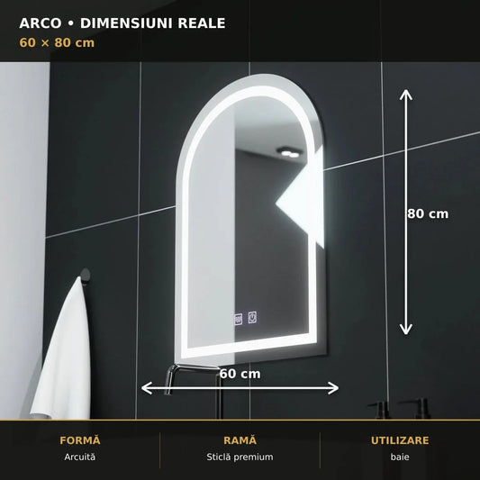 Oglindă LED Arco 60x80 cm – dimensiuni și format