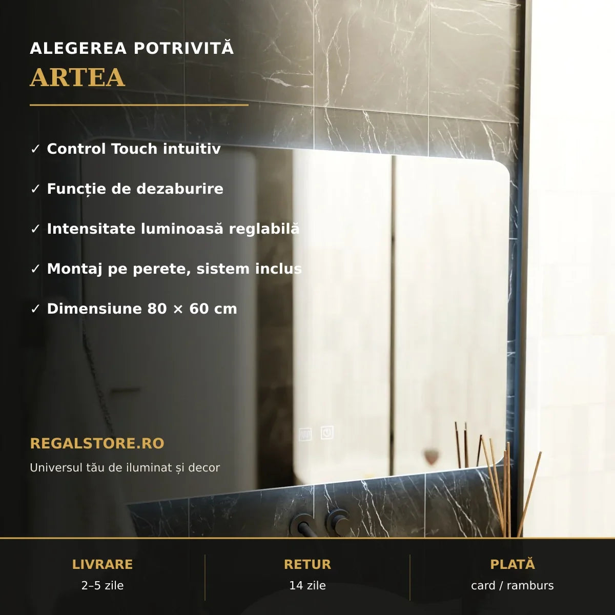 Beneficii oglindă LED ARTEA 80x60 cm