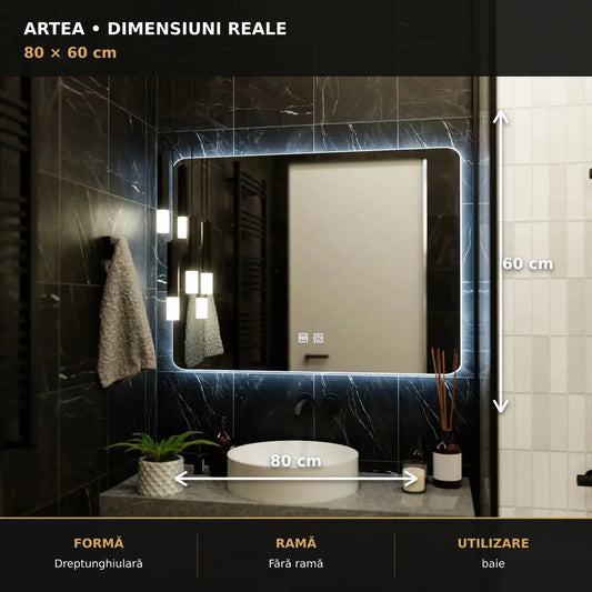 Dimensiuni oglindă LED ARTEA 80x60 cm