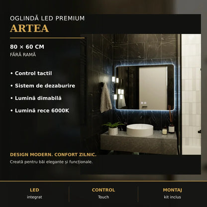 Oglindă LED ARTEA 80x60 cm – imagine premium