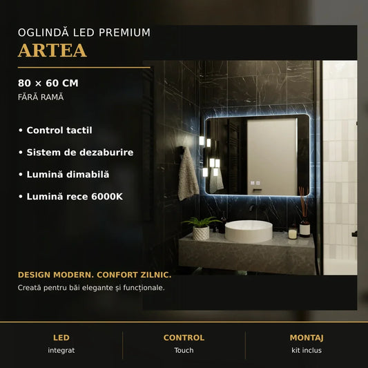 Oglindă LED ARTEA 80x60 cm – imagine premium