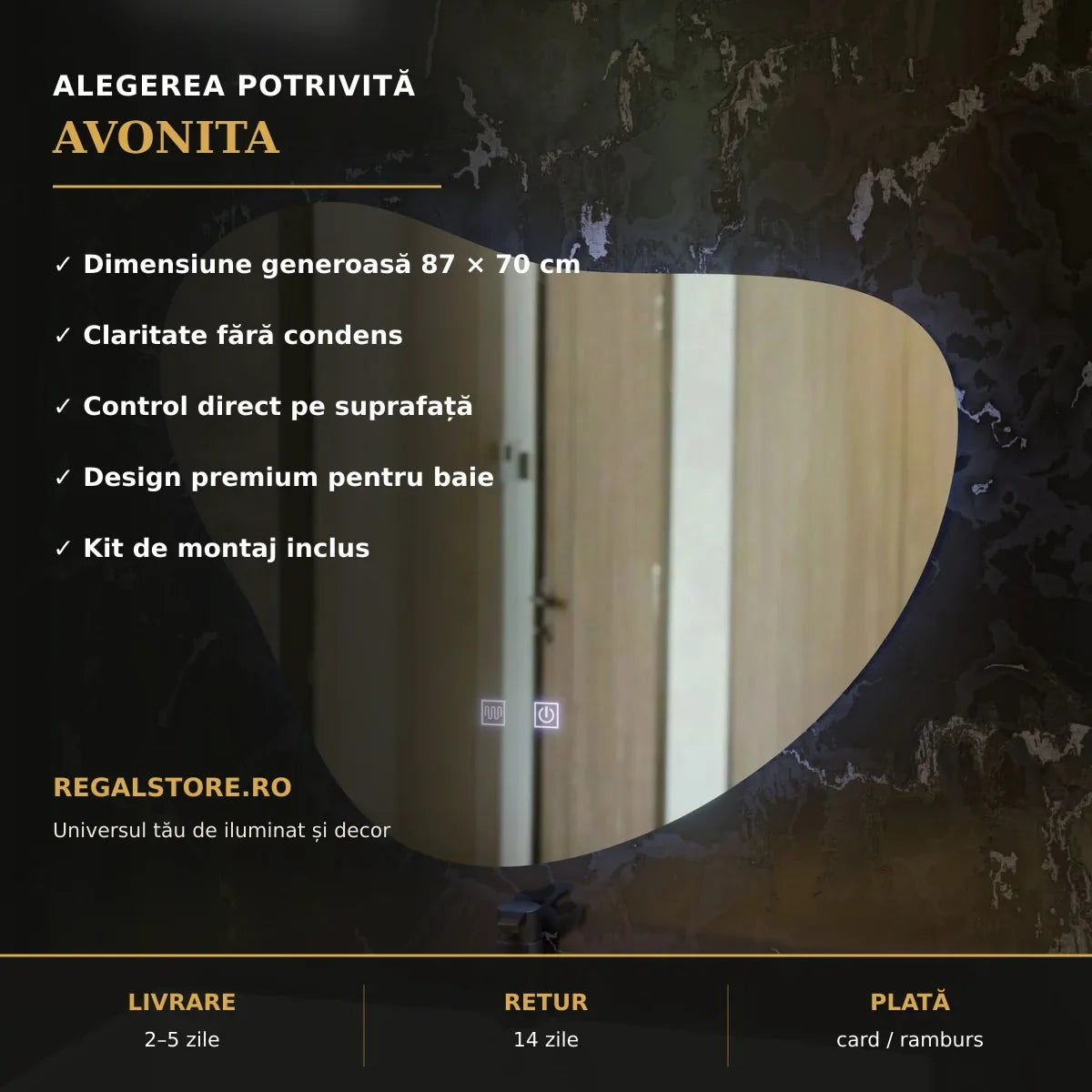 Oglindă LED Avonita 87x70 cm – beneficii principale
