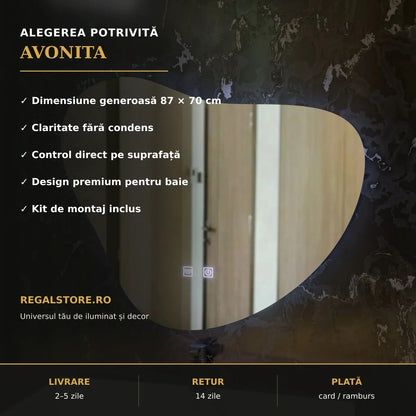 Oglindă LED Avonita 87x70 cm – beneficii principale