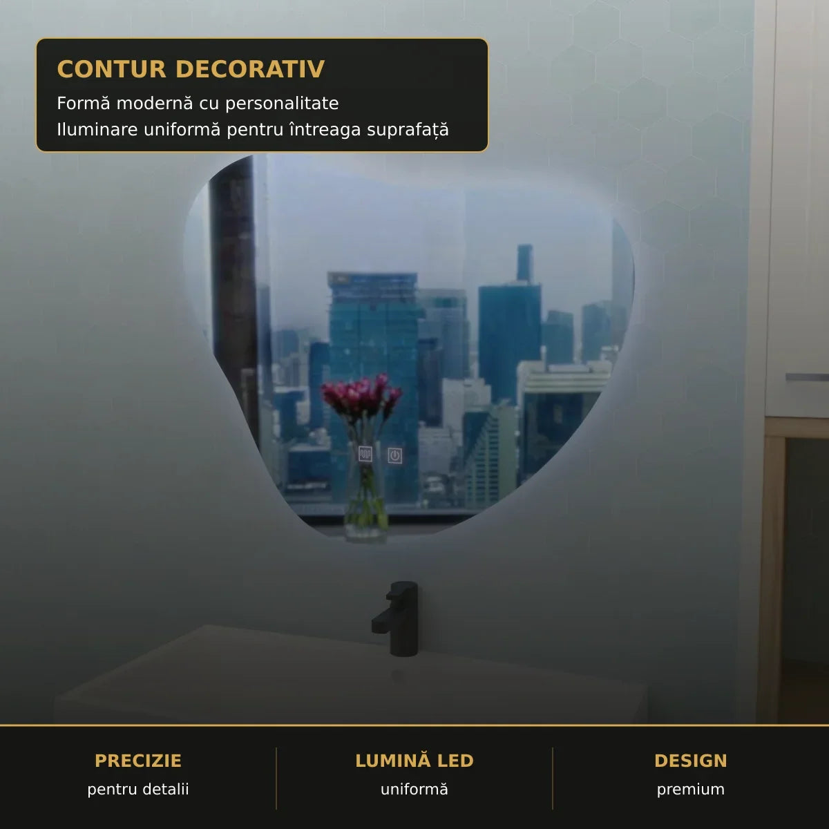 Oglindă LED Avonita 87x70 cm – detaliu premium