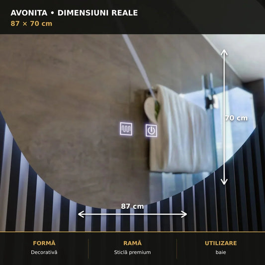 Oglindă LED Avonita 87x70 cm – dimensiuni și format