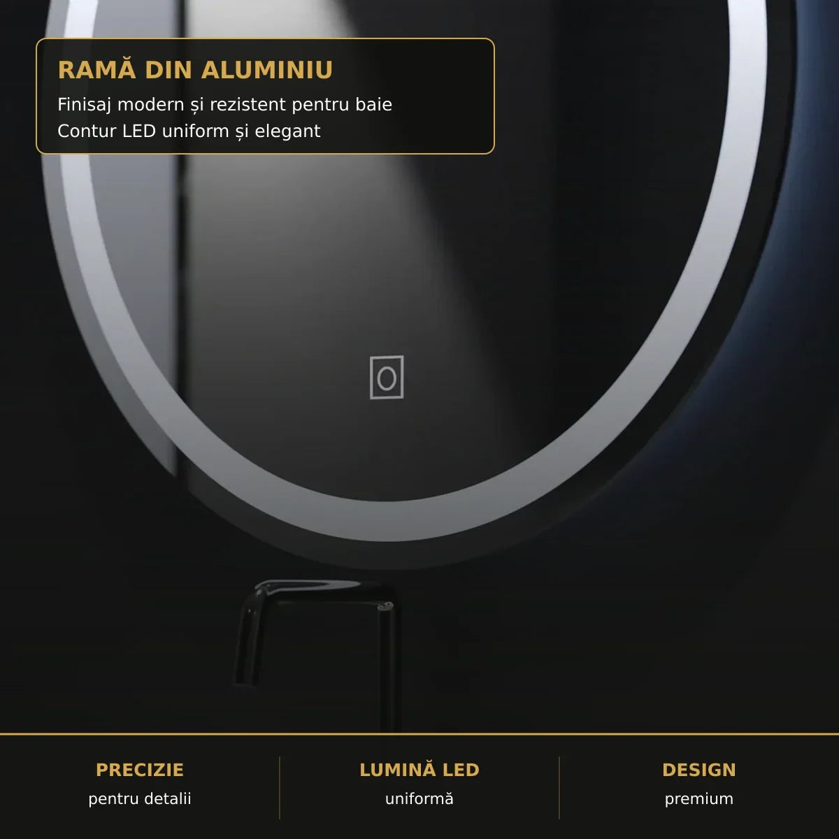 Oglindă LED Basic Touch Ø70 cm – detaliu premium