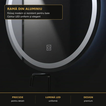 Oglindă LED Basic Touch Ø70 cm – detaliu premium