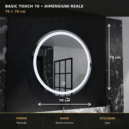 Oglindă LED Basic Touch Ø70 cm – dimensiuni și format