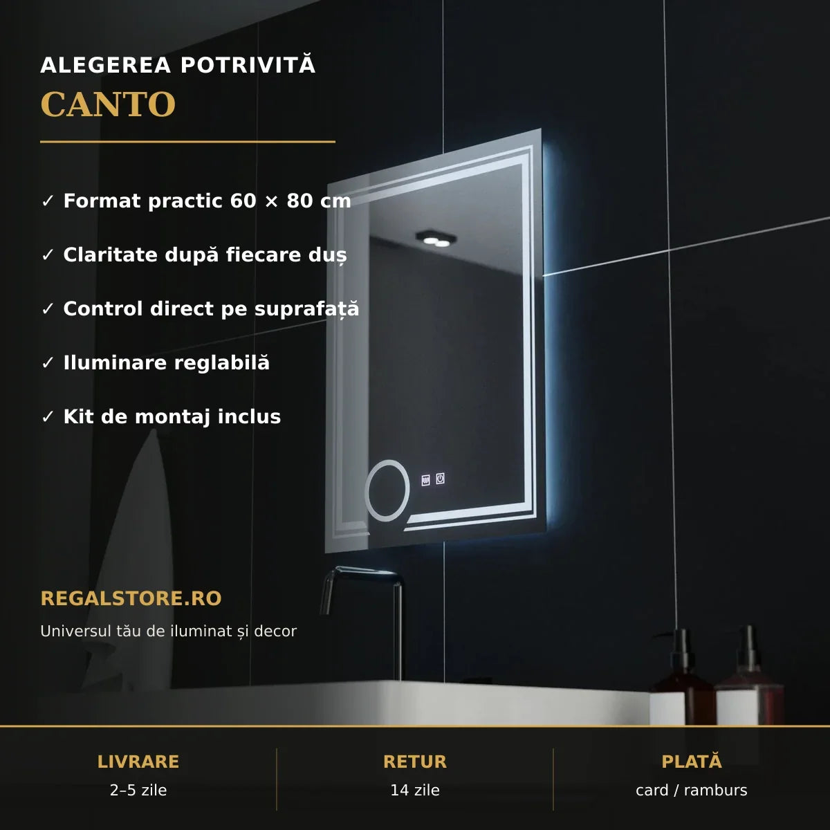 Oglindă LED CANTO 60x80 cm – beneficii principale