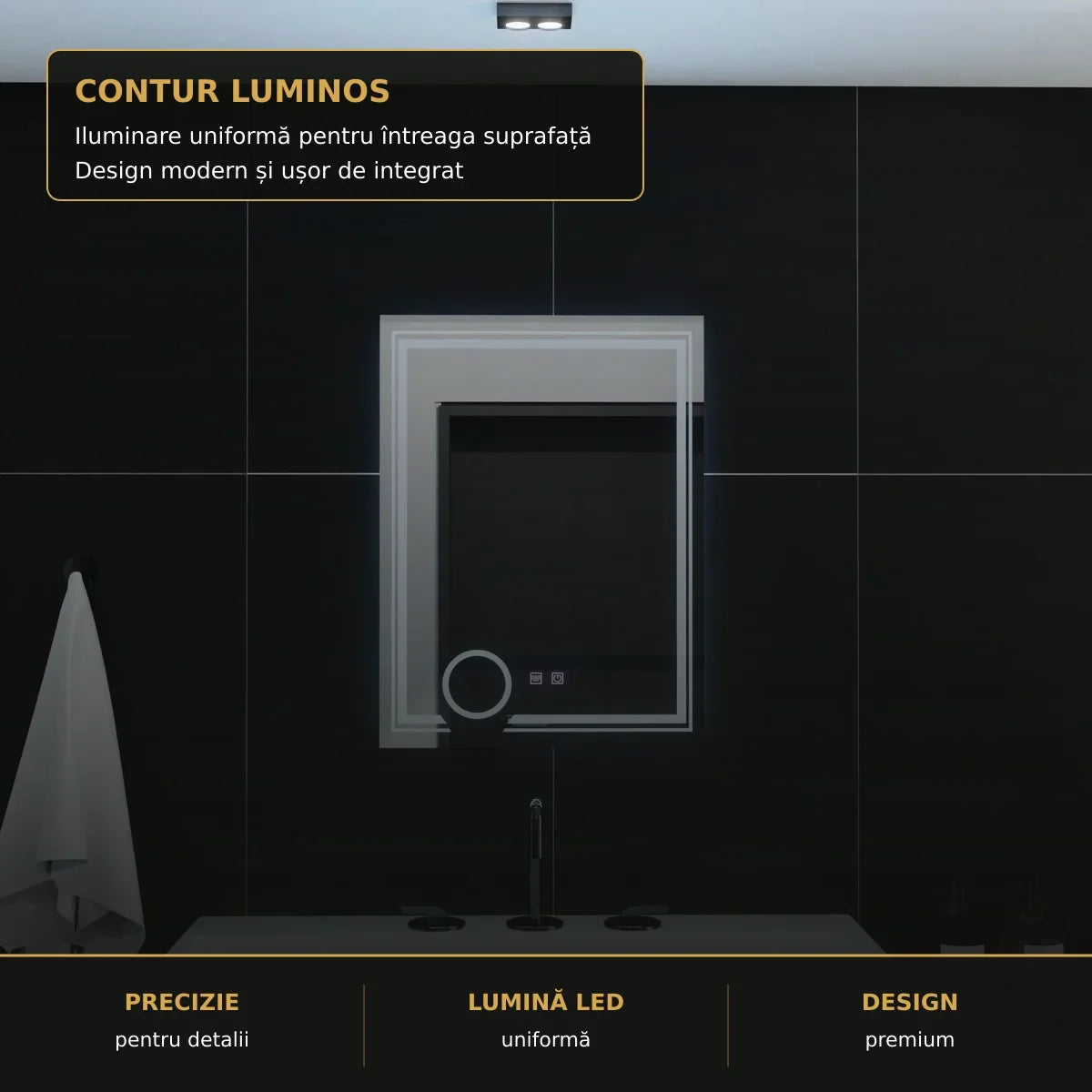Oglindă LED CANTO 60x80 cm – detaliu premium