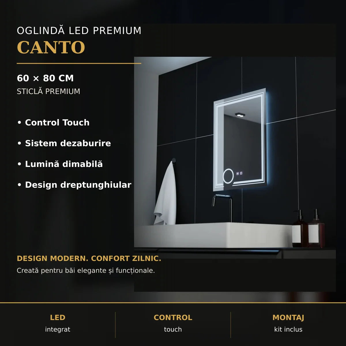 Oglindă LED CANTO 60x80 cm – imagine premium