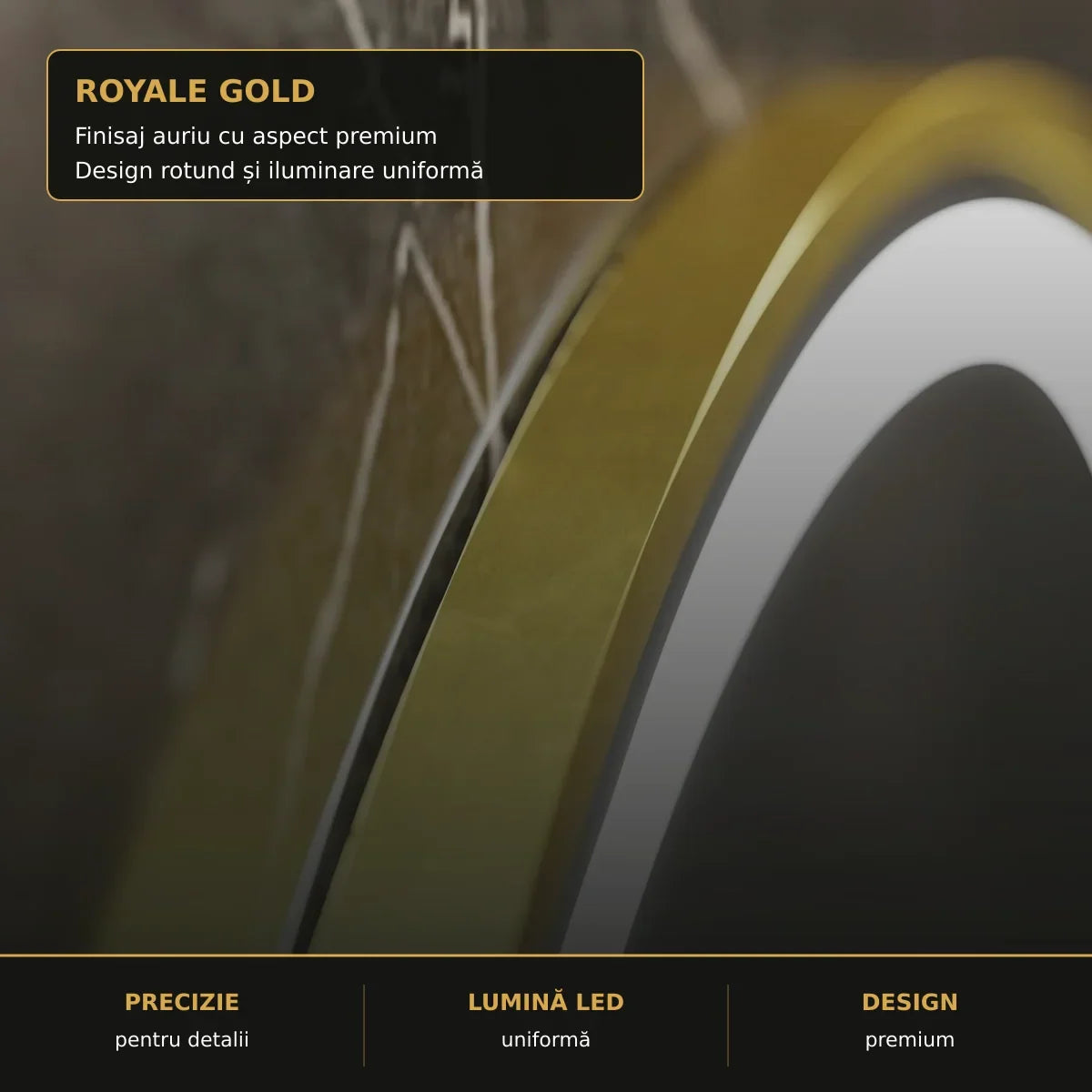 Oglindă LED Celeste Royale Gold Ø60 cm – detaliu premium