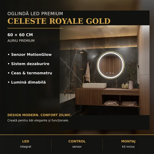 Oglindă LED Celeste Royale Gold Ø60 cm – imagine premium