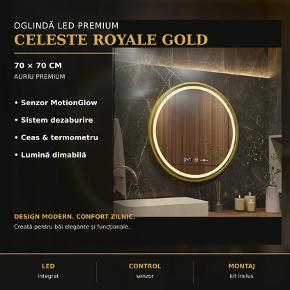 Oglindă LED Celeste Royale Gold Ø70 cm – imagine premium